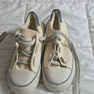 Women's Cream and Blue Canvas Sneakers